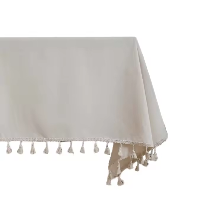 Mantel Mesa Decorativo Antimanchas Blanco Beige con Borlas Tela de Lino Lavable Moderno Cuadrado / Rectangulares - 1