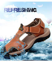 Sandalias clásicas de cuero genuino para hombre, zapatos transpirables de cuero de vaca, sandalias romanas suaves para exteriores, Verano - details 2
