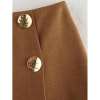 Minifalda acampanada de cintura alta vintage 2025 con botones delanteros para mujer, faldas elegantes de oficina para mujer - details 3