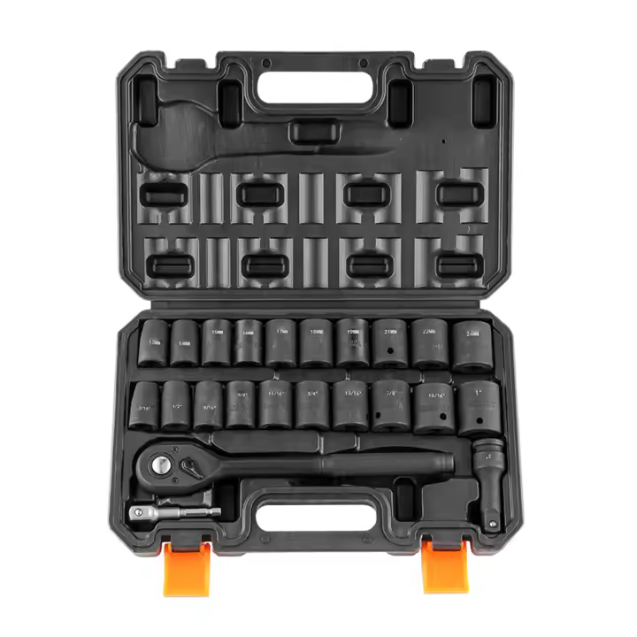 SucceBuy Juego de llaves de impacto de 1/2", 23 piezas SAE (7/16" - 1") y métricas (13-24 mm), acero de aleación Cr-V de 6 puntos para reparación de automóviles - 1