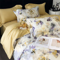 Svetanya Juego de Ropa de Cama con Diseño Floral Pastoral en Amarillo y Morado Tamaño Queen y King Algodón Egipcio Ajustable - details 13