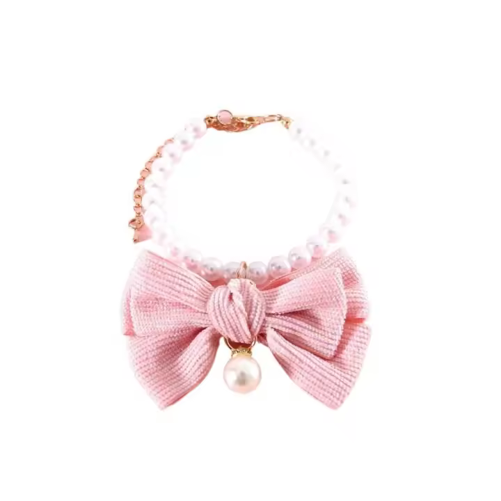 Suministros para caminar al aire libre, Collar ajustable para mascotas, perlas de imitación, bonito Collar para gatos, antiasfixia con campana, Collar para mascotas, cachorro - 1