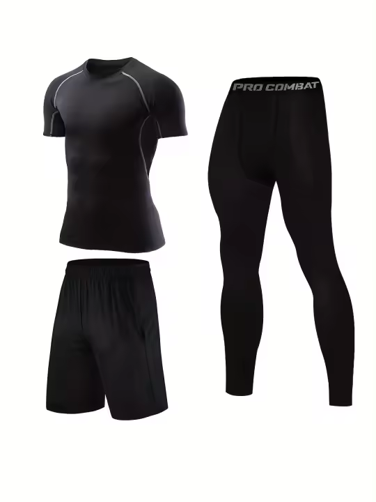Men's 3-Piece Compression Suit Set: Breathable, Quick-Drying & Sweat-Absorbing for Sports & Fitness! - 1