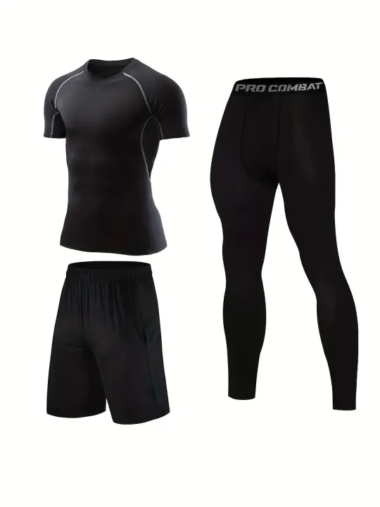 Men's 3-Piece Compression Suit Set: Breathable, Quick-Drying & Sweat-Absorbing for Sports & Fitness! - 1