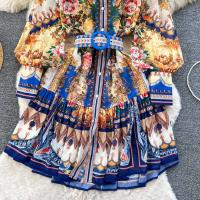Minivestido playero de verano para mujer, Vestido holgado de gasa con mangas largas acampanadas y cinturón con estampado Vintage, con cordones, 6259 - details 24