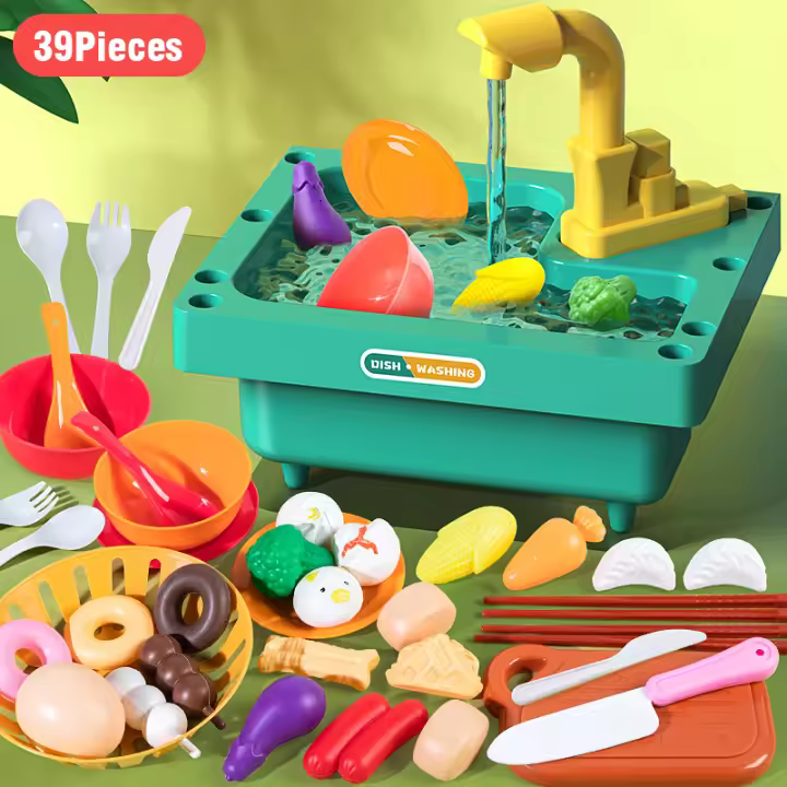 Fregadero de lavabo de cocina para niños, juguetes de Casa de juego de simulación, juego de rol, juego de cocina para el hogar, regalos para niños, 39/50stk - 1