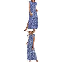 Vestido largo sin mangas con cuello redondo y abertura lateral en color versátil para mujer 2025. - details 5