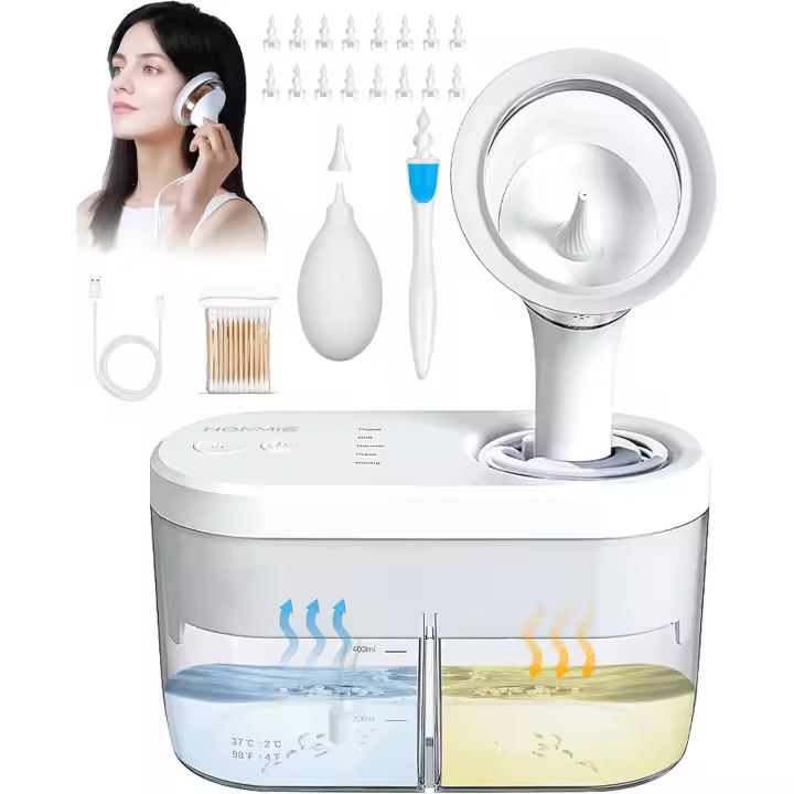Kit de extracción de cera de oído, limpiador eléctrico de oídos, irrigación con 4 modos de presión, seguro y efectivo, incluye jeringa - 1