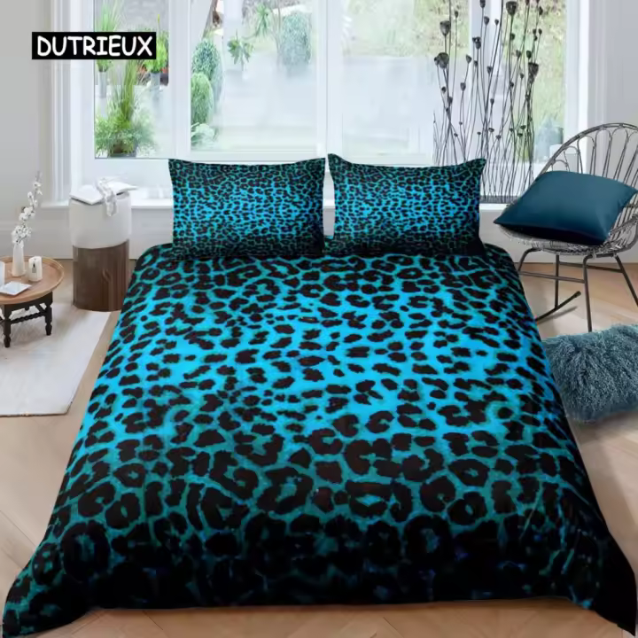 Juego de Ropa de Cama de Safari de Leopardo Microfibra de Rosa Roja Floral - 1