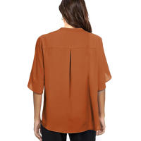 Camiseta de manga corta para mujer, Top de manga corta con cuello en v, informal, camisetas de verano con volantes - details 6