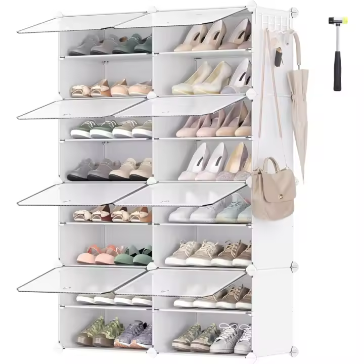 Estantería Modular de Plástico con 8 Compartimentos Zapatero Blanco Ajustable - 1