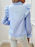 Top estético con mangas abullonadas para mujer, camisas con botones a la moda, blusas azules juveniles para mujer - details 5