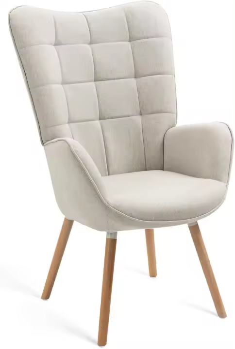 Sillones de salón Butaca nórdica Sillas Escandinavo Relax Acolchado con reposabrazos y patas de madera, tela, para dormitorio comedor, gris - 1