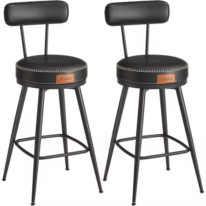 Juego de 2 Taburetes de Bar, Sillas Giratorias de Barra con Respaldo, Cuero Sintético con Costuras, - 1