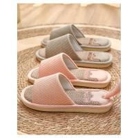 Zapatillas de lino transpirables para hombre y mujer, chanclas antideslizantes para interiores y el hogar, zapatos planos cómodos para la playa - details 0