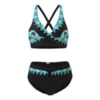 Traje de Baño de Dos Piezas Estilo Vintage Tanga Alto con Impresión Retro Material de Dacron - details 7