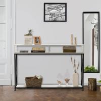 Mesa de Consola Industrial de 3 Niveles Estrecha Rectangular con 2 Cubos Abiertos y 1 Estante Inferior Estructura de Metal 120 x 23 x 79 cm Para Sala de Estar y Dormitorio - details 6