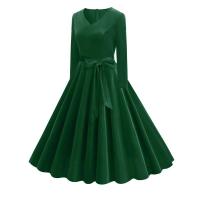 Elegante Vestido de Olla Swing de Longitud Media de Invierno Estilo Retro con Cuello en V - details 17