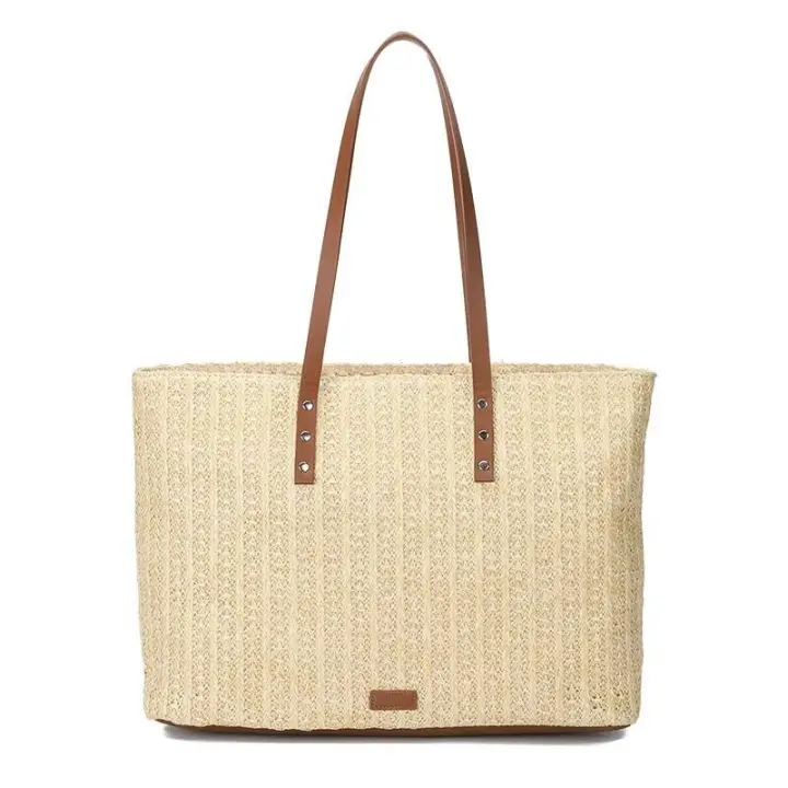 Un bolso vintage de gran volumen en tela de color trigo. Bolso de un hombro para ir al trabajo. Mochila de lujo de alta gama. - 1