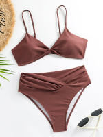 Bikini de cintura alta para mujer, traje de baño liso con tirantes, Tanga Sexy, ropa de playa, verano, 2024 - details 15