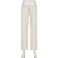 Pantalones femeninos a rayas pierna ancha cintura elástica pantalones de mujer tejidos bajos nuevos en tendencias 2025 ropa - details 19