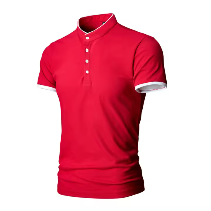 Verano de los hombres de cuello alto con manga corta, camiseta informal de varios colores de manga corta, camisa POLO. - 1