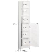 Armario Alto de Baño con 1 Puerta 3 Estantes Abiertos y Balda Interior Ajustable Mueble Auxiliar de Almacenaje para Salón Aseo Dormitorio 34x20x165 cm Blanco - details 2