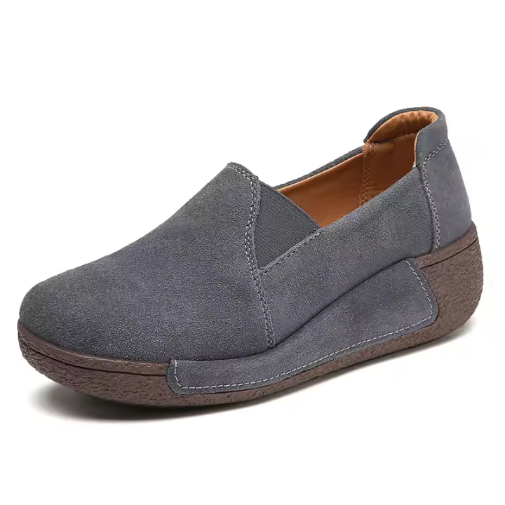 Zapatos informales con cuña de ante cómodos sin zapatos con plataforma para mujer y zapatos anchos - 1