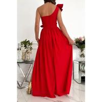 Vestido Largo con Borde Volantes y Lazos para Un Solo Hombro Moda Femenina - details 11