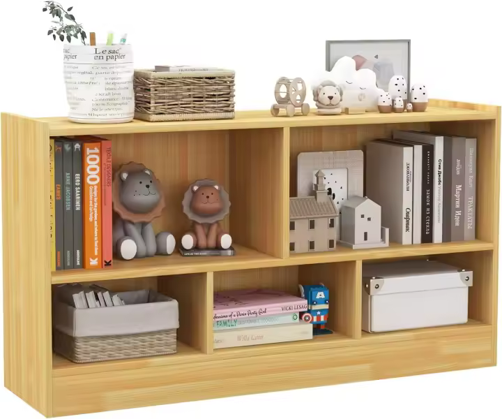 Estantería Infantil con 5 Compartimentos Abiertos, Librería para Juguetes y Libros de Niños, Armario Bajo con Patas Antideslizantes, Estante para Exhibición (111 x 30 x 61,5 cm, Natural) - 1