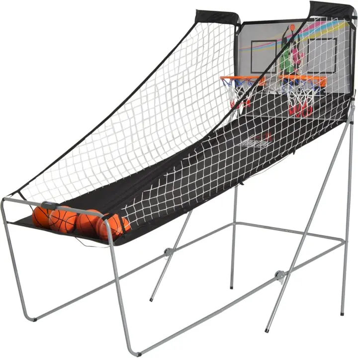 Juego de Baloncesto Plegable y Portátil con Cuentador Electrónico 4 Pelotas, Soporte de Acero, Negro y Blanco 205x110x205cm - 1