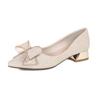 Tacones altos puntiagudos tacones gruesos zapatos de las mujeres 2025 nuevo arco de gama alta tacón medio zapatos individuales - details 6