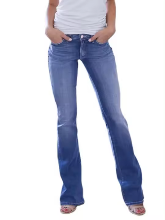 Pantalones vaqueros retro de cintura media para mujer, pantalones vaqueros con bolsillo, moda informal - 1