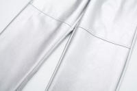 Pantalones de cuero Pu plateados para mujer, Pantalones rectos delgados con cremallera de cintura alta, moda - details 11
