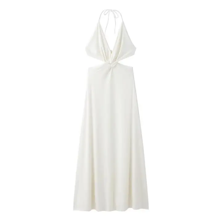 Vestido playero elegante con cuello halter en V profundo para mujer, estilo personalizado, nuevo. - 1