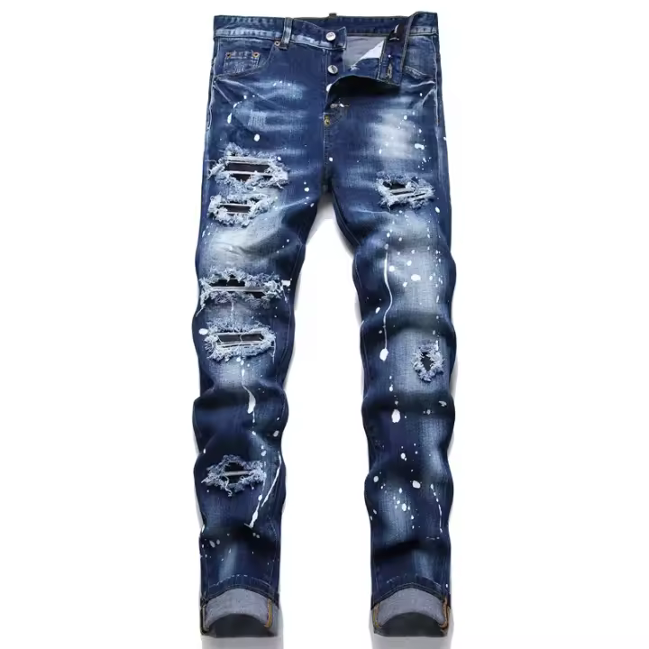 Pantalones vaqueros elásticos ajustados para hombre, Jeans rasgados de estilo clásico, de marca de lujo, color azul, 2024 - 1