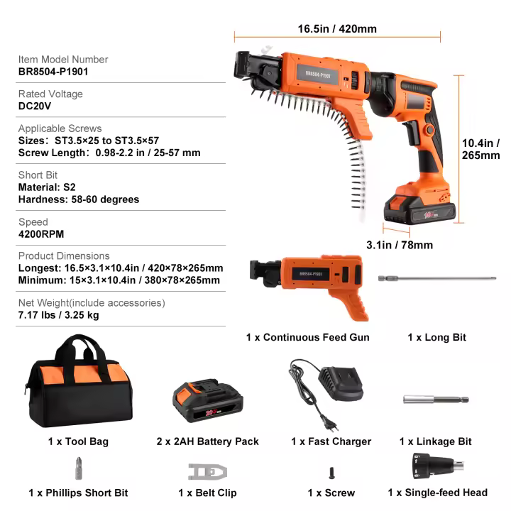 Kit de pistola para tornillos para paneles de yeso SucceBuy de 20 V máx. Potente, eficiente e inalámbrico. Este kit de pistola para tornillos para paneles de yeso es una opción de primera categoría para cualquier proyecto de paneles de yeso. - 1