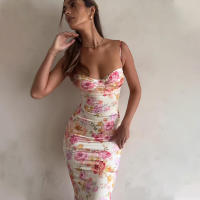 Vestidos de fiesta con estampado Floral y tirantes finos, maxivestido ajustado elegante para invitados de boda y vacaciones - details 2
