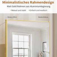 pie grande de 140 x 40 cm, espejo de cuerpo entero con marco de aluminio, para dormitorio, salón y cuarto de baño, dorado - details 20