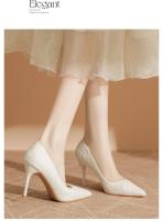 Nuevos tacones altos de las mujeres stiletto moda francesa temperamento boda novia zapatos de las mujeres blanco solo zapatos - details 15