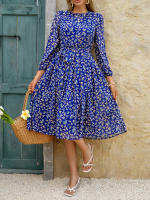 Vestido de cintura con lazo floral estilo casual de vacaciones para mujer Primavera Verano - details 10