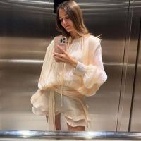 Mini Vestidos elegantes lisos con blusa para mujer, cuello en V, manga larga, empalmado con cordones, vestido de estilo dulce, novedad de 2025, Vestidos de fiesta callejera - details 16