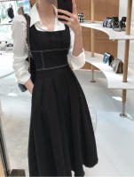 Vestido Vintage elegante Hepburn Sle para mujer, vestido elegante con cuello cuadrado, cintura plisada, falda larga ceñida, vestido coreano de verano - details 20