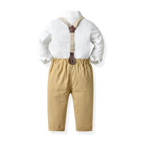 Nuevo traje para niños, camisa de algodón de manga larga con cuello vuelto, mono, conjunto de dos piezas, estilo coreano - details 1