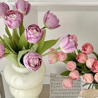 Ramo de tulipanes artificiales de 9 cabezas, borde quemado, flor de tulipán de seda realista hecha a mano, flores falsas de tacto Real, decoración de cumpleaños, 9 Uds. - details 8