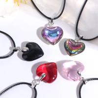 Collar de cristal de corazón Punk, colgante de corazón rojo Vintage gótico, cadena de cuerda, joyería Y2K, collares de corazón, gargantilla, accesorios de joyería - details 4
