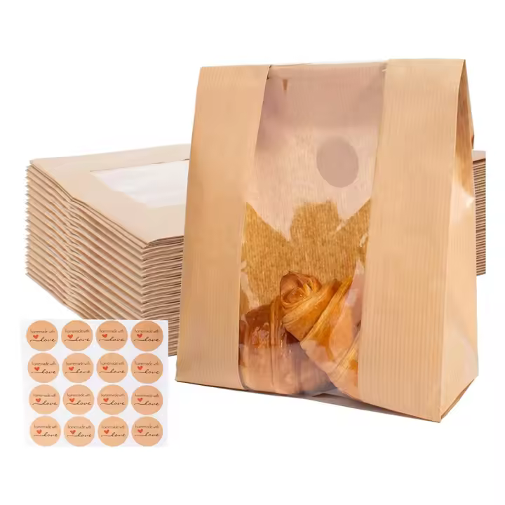 Bolsas de papel para almacenamiento de pan con ventana transparente, pegatinas de sellado para galletas, dulces y golosinas, 100 paquetes - 1