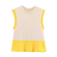 PB & ZA 2025, tops de punto simples y versátiles informales con cuello redondo sin mangas de color contrastante, novedad de verano, ropa para mujer - details 1