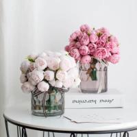 Ramo de novia de peonía emulacional de seda, rosa de té, 27 cabezas, flores falsas, tallo largo, flores artificiales de peonía, decoración de boda - details 6