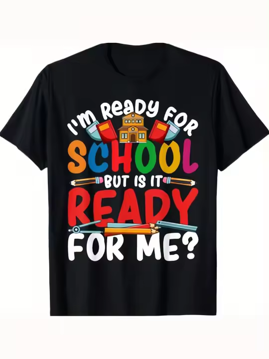 Camiseta de Primeros Días de Escuela Cómoda de Algodón con Cuello Redondo y Manga Corta - 1